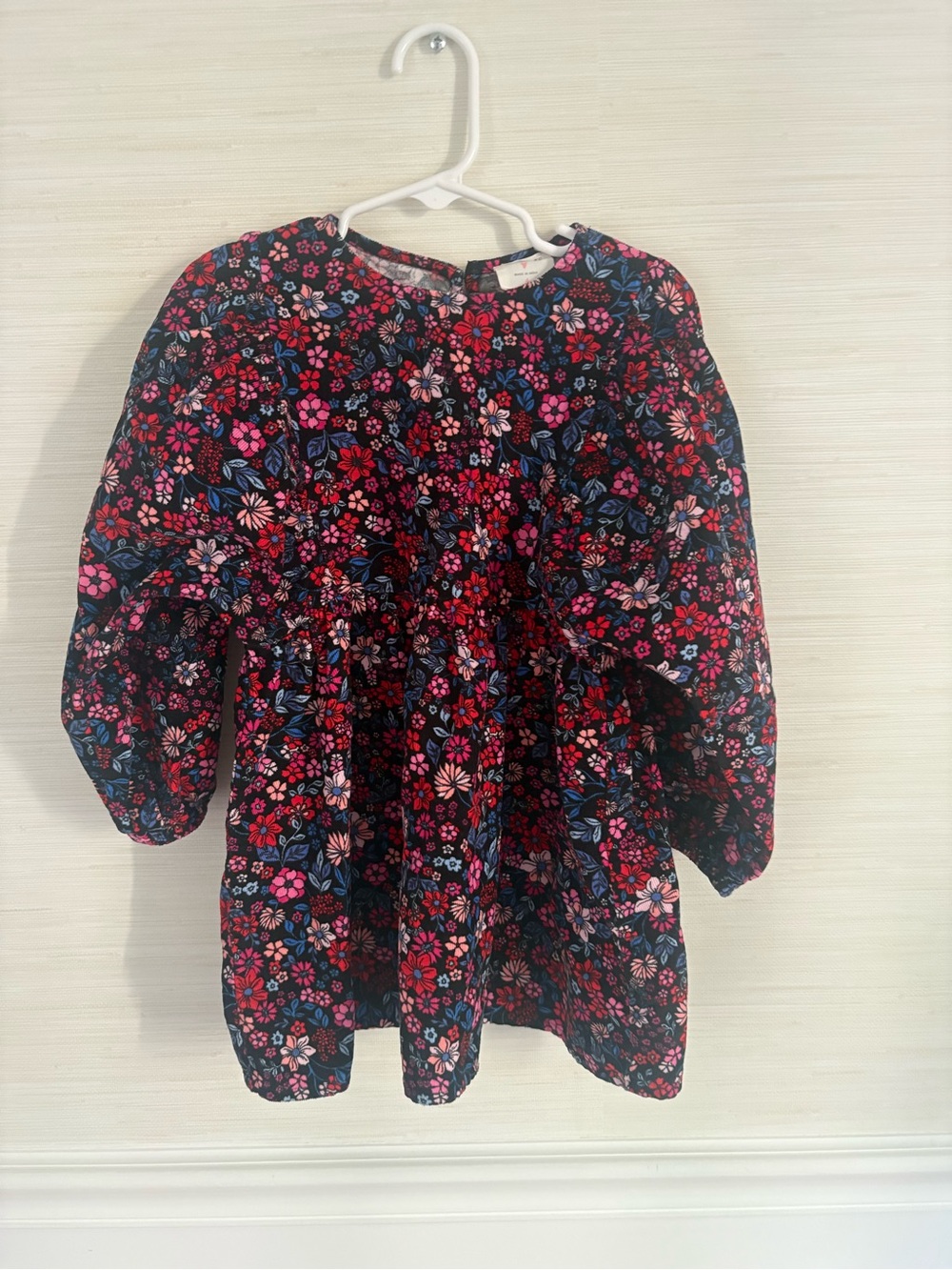 Crewcuts Floral Long-Sleeve Peasant Top - Navy, Pink & Red